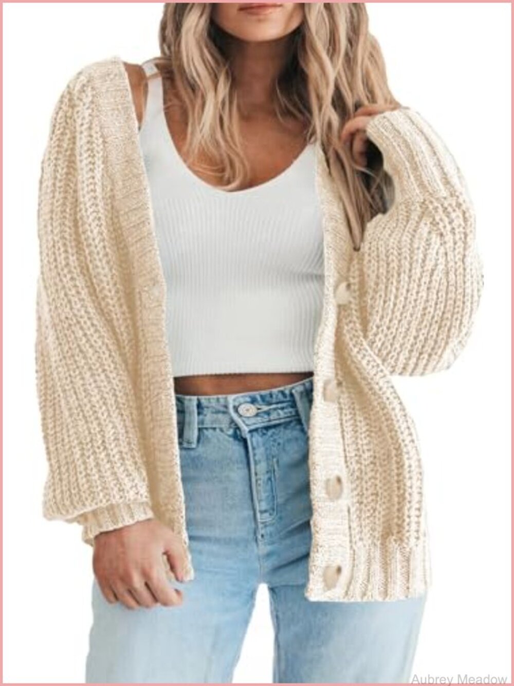 Womens Plus Size Chunky Knit Button Cardigan Sweater Long Sleeve V-Neck Loose